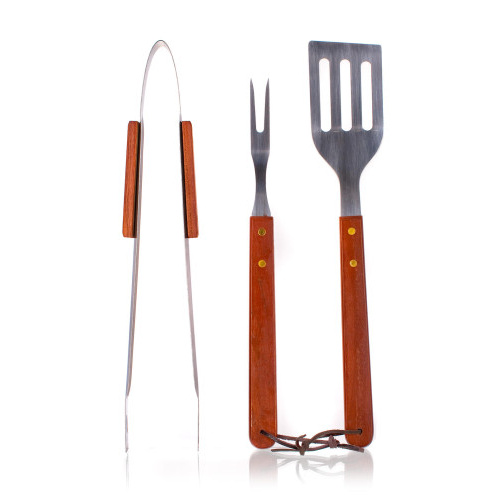 nářadí grilovací BBQ nerez, dřev.ruk. sada 3díl.