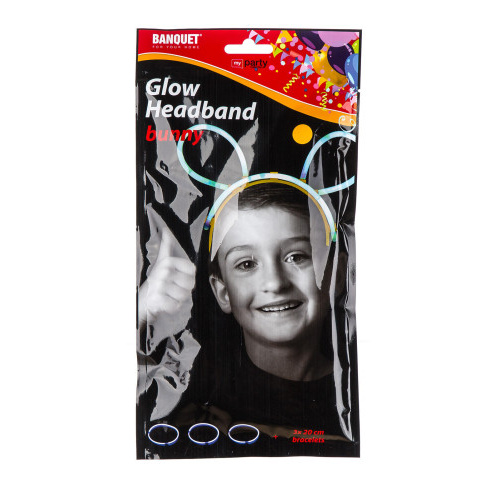 čelenka uši + 3 náramky 20cm, svítící, MY PARTY