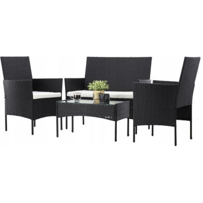 Zahradní set z ratanu GardenLine, ČER + KRÉM podsedáky