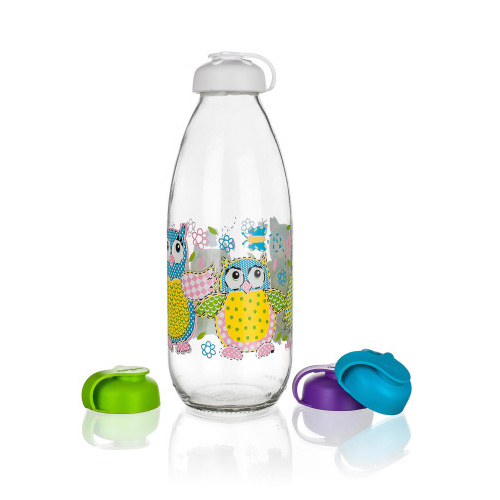 láhev na mléko 1l SOVY skl.+PH víčko mix barev