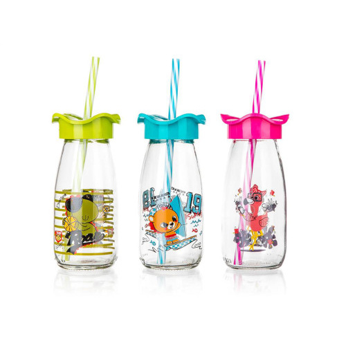 láhev 250ml s víčkem a brčkem sklo/PH mix dekorů