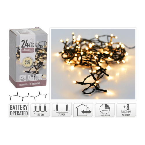osvětlení vánoční  1,8m 24LED teplá BÍ, 8 funkcí s časovačem