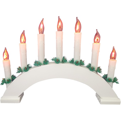 svícen vánoční el. 7 svíček PLAMEN,oblouk,dřev.BÍ,do zásuvky