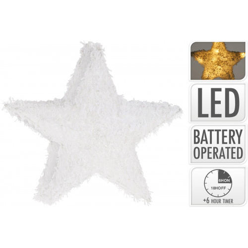 osvětlení HVĚZDA v.40cm BÍ, 20LED s časovačem, se sněhem