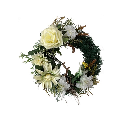 dekorace VĚNEC dušičkový pr.28cm ŽL, FI květy