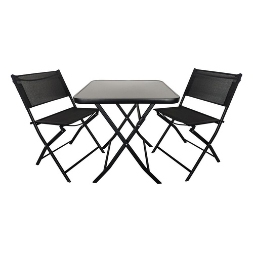 set zahradní ocel/textilén/sklo stůl + 2 židle ČER