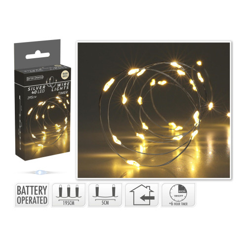 osvětlení vánoční  1,95m 40LED teplá BÍ, drát