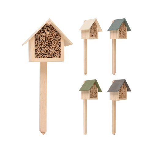 hotel hmyzí 11,5x10x6,5cm, s tyčkou 29cm, dřevěný mix barev