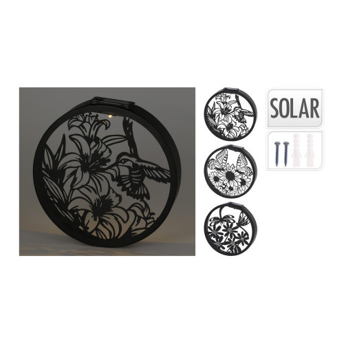 dekorace na zeď kruh.solární LED pr.25x5cm kov.ČER