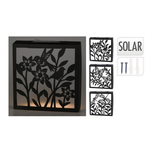 dekorace na zeď čtver.solární LED 26x26x5cm kov.ČER