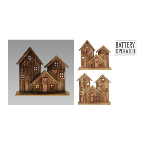 dekorace DOMKY 29cm LED dřev.HN