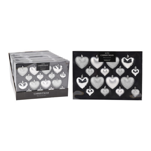 ozdoba vánoční SRDCE 4,5cm/6,5cm STŘ mix (8+8ks)