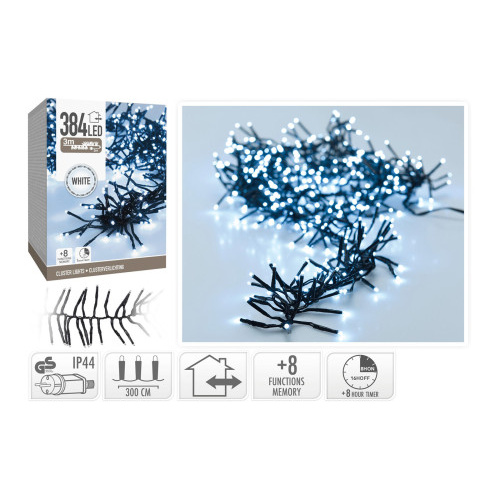 osvětlení vánoční  3m 384LED studená BÍ 8 funkcí s časovačem