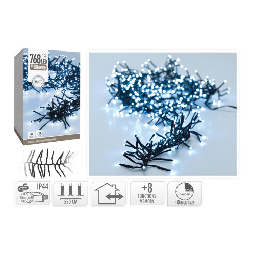 osvětlení vánoční  5,5m 768LED studená BÍ 8 funkc s časovačem