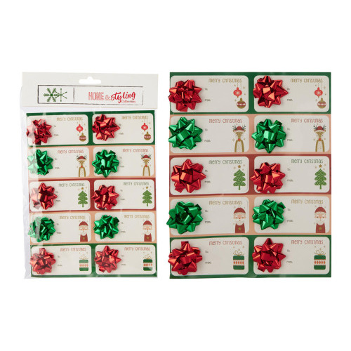 jmenovka vánoční samolepicí s mašlí mix (10ks)