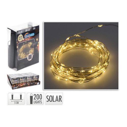 osvětlení vánoční solární 10m 200LED teplá BÍ, drát