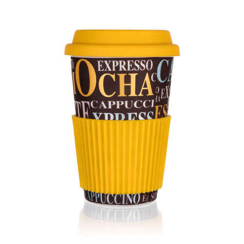 hrnek 400ml GO COFFEE silikon.víčko, keramický