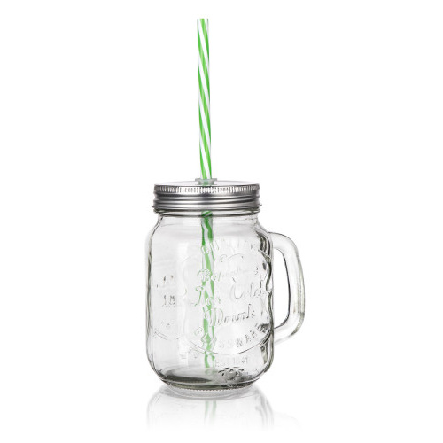 hrnek 450ml MADEIRA, s víčkem a brčkem, sklo/kov/PH