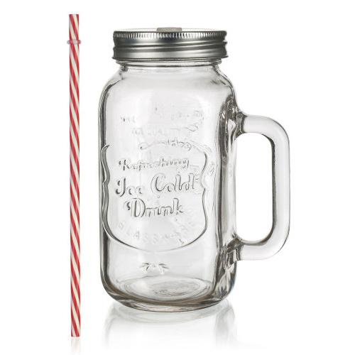 hrnek 700ml MADEIRA, s víčkem a brčkem, sklo/kov/PH