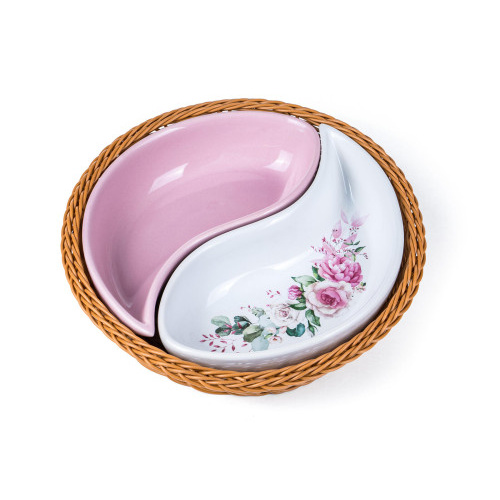 miska sada 2díl. pr.20,5cm ROSE, v košíku, keramika/proutí