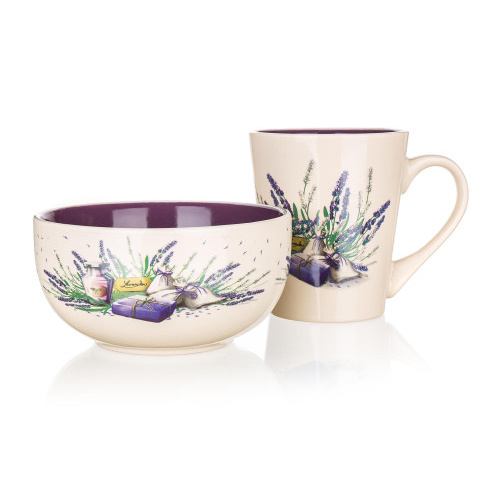 hrnek 360ml + miska 540 ml LAVENDER keramika sada 2díl.