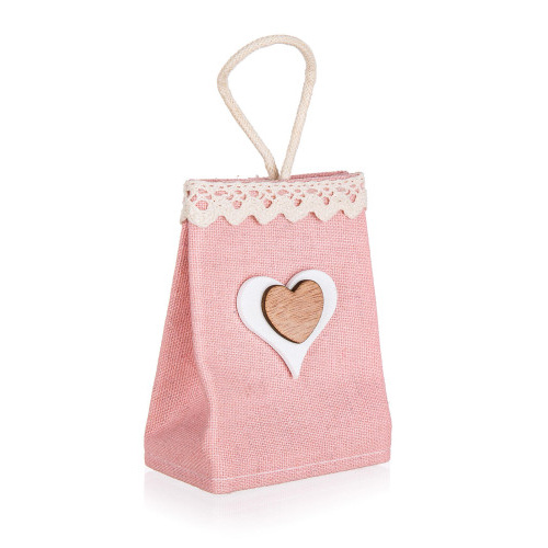 taška dárková  7x12x4cm SRDCE, bavlna RŮŽ sv.