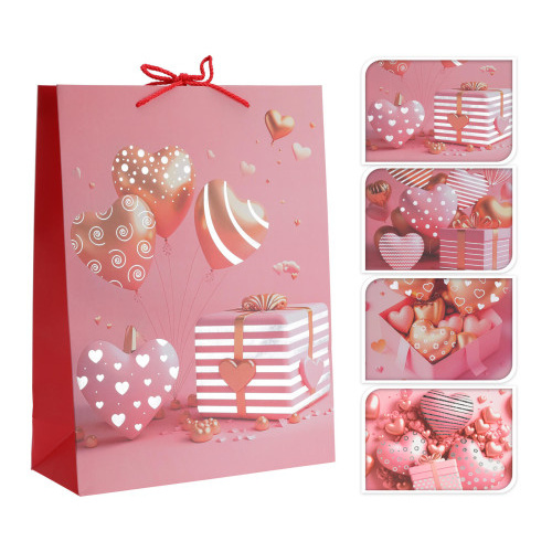 taška dárková 32x26x10cm SRDCE mix dekorů