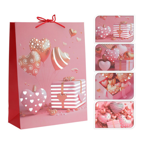 taška dárková 40x30x12cm SRDCE mix dekorů