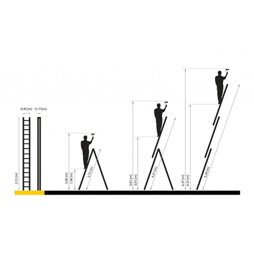 ALDOTRADE Hliníkový žebřík 3x10 příček PROFI třídílný