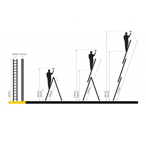 ALDOTRADE Hliníkový žebřík 3x13 příček PROFI třídílný