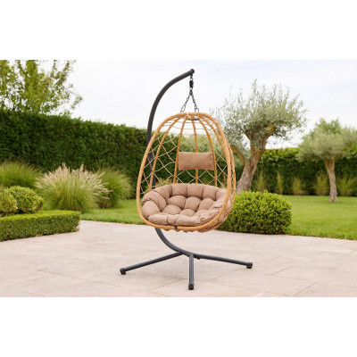 Skládací závěsné křeslo béžové 103x95x185 cm