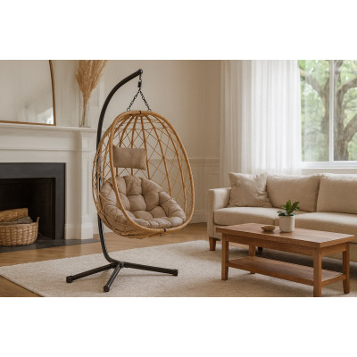 Skládací závěsné křeslo béžové 103x95x185 cm