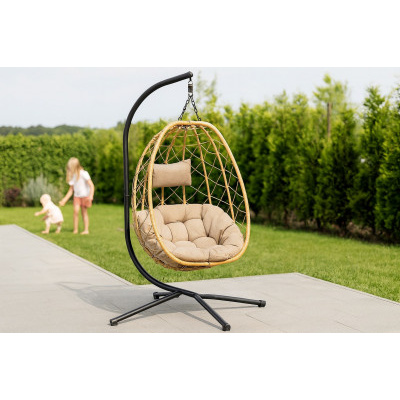 Skládací závěsné křeslo béžové 103x95x185 cm