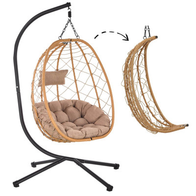 Skládací závěsné křeslo béžové 103x95x185 cm