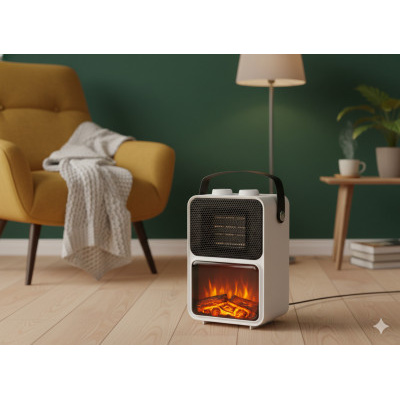 Elektrický krb - bílý, 13,5x21x36 cm, 600/1200W