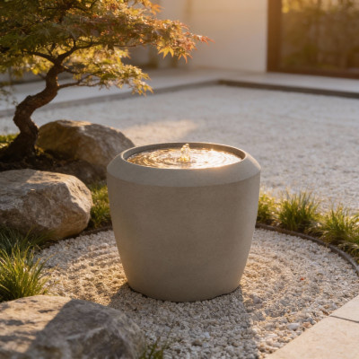 Plastová zahradní fontána s LED, 44x44x39,5 cm, šedá