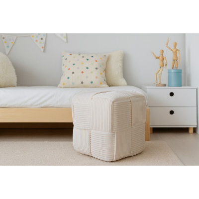 Pletená pufa kostka 40x40x40 cm, bílá