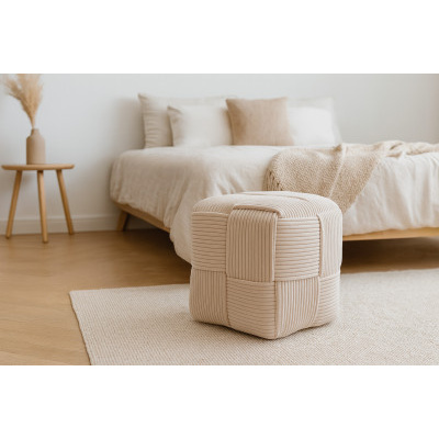 Pletená pufa kostka 40x40x40 cm, krémová