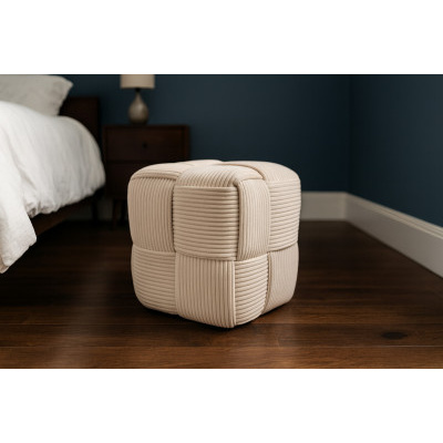 Pletená pufa kostka 40x40x40 cm, krémová