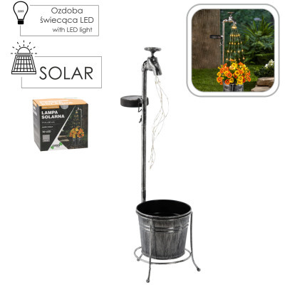 Lampa solární KOHOUTEK S KVĚTINÁČEM, 30 LED teplá bílá