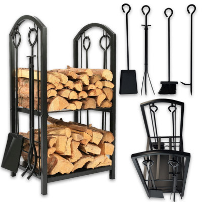 Kovový regál na dřevo s nářadím 40x30x74xm