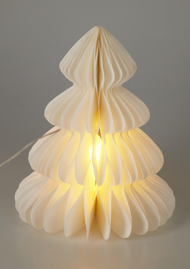 dekorace STROM 28cm 6LED papír BÍ, s časovačem