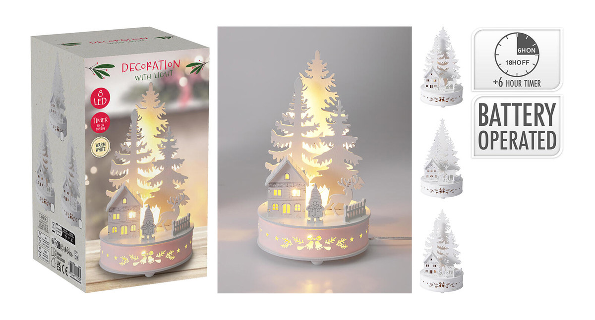dekorace STROM LED 20cm dřev.BÍ,s časovačem, mix