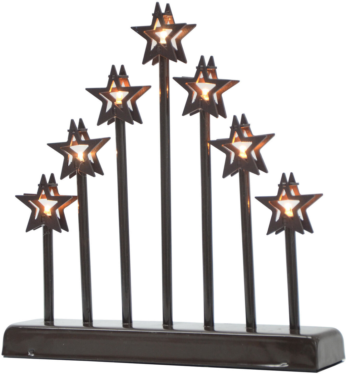 svícen vánoční 7 svíček LED,teplá BÍ,hvězda,kov.,26x6x27cm