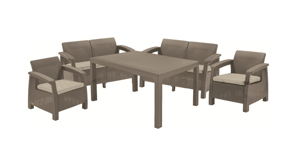 Keter zahradní set Corfu FIESTA cappuccino (2x křeslo + 2x lavice + stůl)