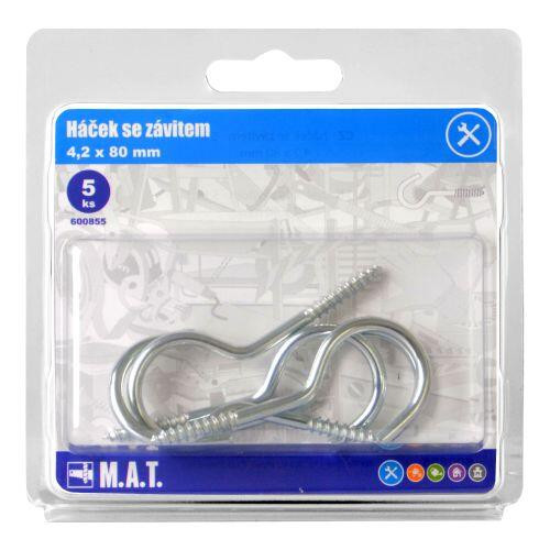 háček se závitem  80x4,2mm Zn (5ks)