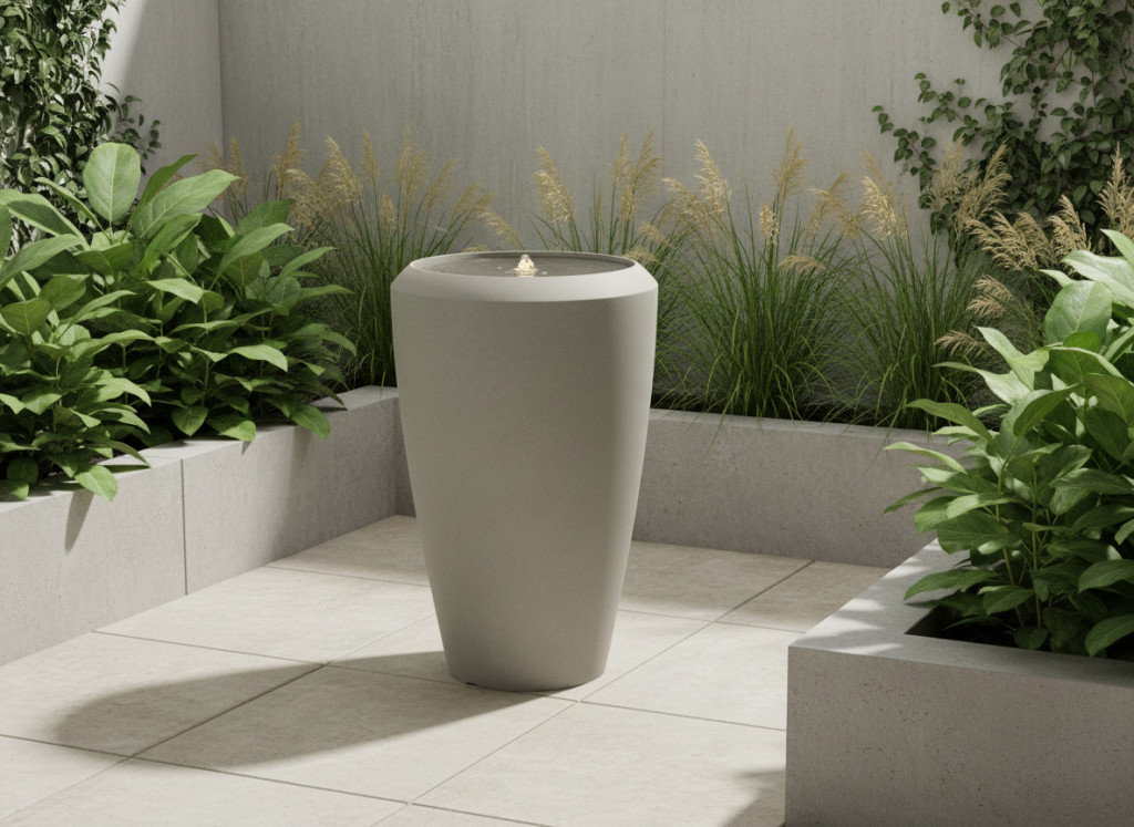 Plastová zahradní fontána s LED, 44,5x44,5x70 cm, šedá