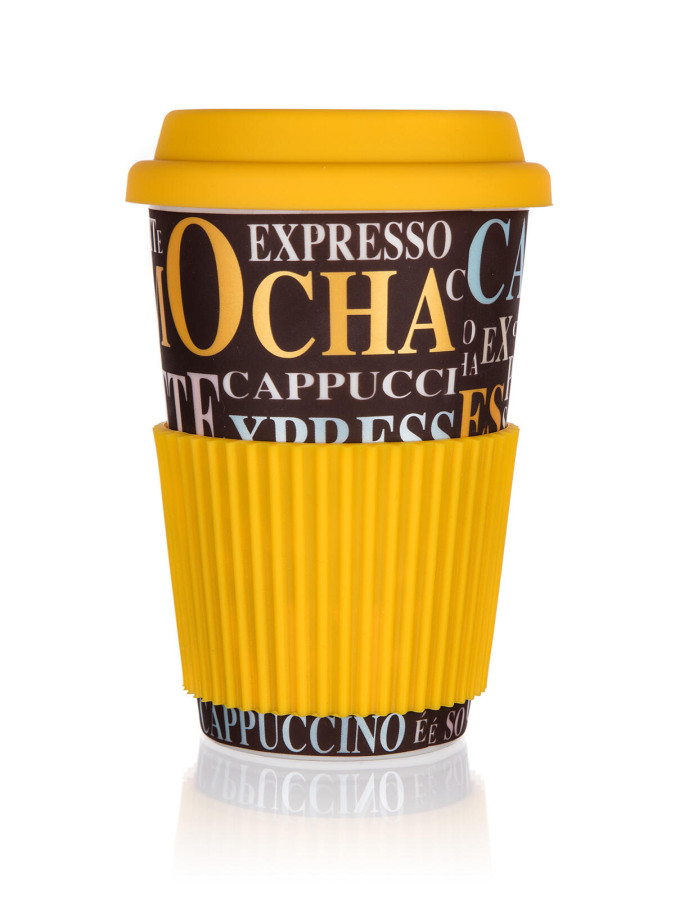 hrnek 400ml GO COFFEE silikon.víčko, keramický