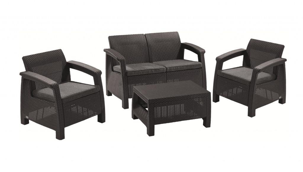 Keter zahradní set CORFU grafit (2x křeslo + 1xstolek + 1x sofa)